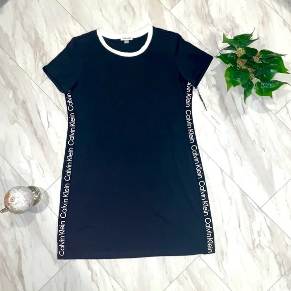 calvin klein women's short sleeve logo t-shirt dress Calvin Klein Gray Ruched Side Logo T Shirt Dress Size XL Short Sleeve